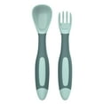 thumbnail image 1 of 2 Pcs Plastic Small People Spoons Set Tableware Bendable Design Portable Utensils Small People Feeding Auxiliary Spoon Fork for Self-Feeding Bendable Learning Utensils, 5.63"&5.24", Green, 1 of 9