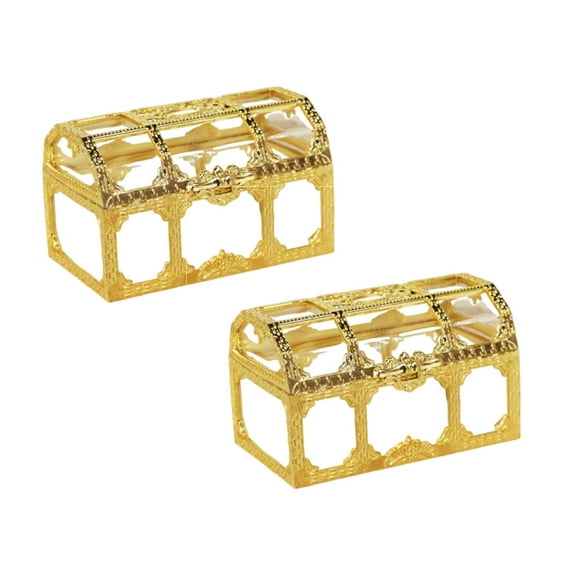2 Pcs Plastic Treasure Chest Box, Transparent Pirate Storage Organizer for Jewelry, Candy, Small Keepsake, Mini Crystal Style Party Favors for Kids Birthday, Wedding Decor