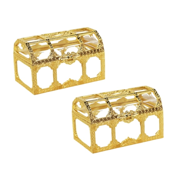 2 Pcs Plastic Treasure Chest Box, Transparent Pirate Storage Organizer for Jewelry, Candy, Small Keepsake, Mini Crystal Style Party Favors for Kids Birthday, Wedding Decor