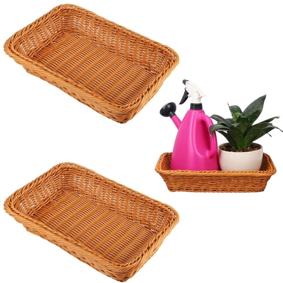 2 Pcs Plastic Wicker Fruit Basket HXRH Bread Proofing Basket Stackable Food Serving Trays Large Sundries Storage Holder for Family Party Picnic Rectangular 12  7.9 inch