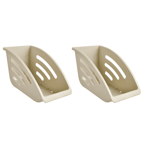 2 Pcs Plate Holders Organizer for Kitchen Cabinet Counter Cupboard, 10 inch Plastic Dish Storage Drying Display Rack, Upright Dish Stand for Storing Pans Lids Dish Trays, Beige