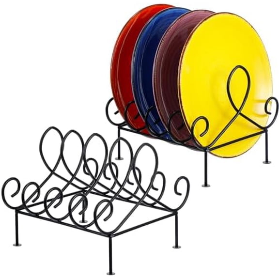 2 Pcs Plate Rack 4 Place Plate Holder Multiple Plates Display Stands 4 Tier Metal Dinnerware Display Stand China Platters Vertical Racks Setting for Cabinet Kitchenware Storage Organizer