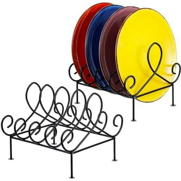 2 Pcs Plate Rack 4 Place Plate Holder Multiple Plates Display Stands 4 Tier Metal Dinnerware Display Stand China Platters Vertical Racks Setting for Cabinet Kitchenware Storage Organizer