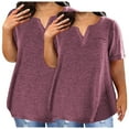 thumbnail image 1 of 2 Pcs Plus Size Shirts for Women Henley Neck Blouses Comfy Short Sleeve Tshirt Tops Summer Outfits, 1 of 5