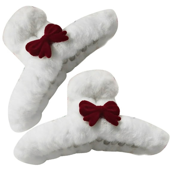 2 Pcs Plush Gripper Claw Clips for Hair Accessories Women Pins Fuzzy Jaw Bow Miss