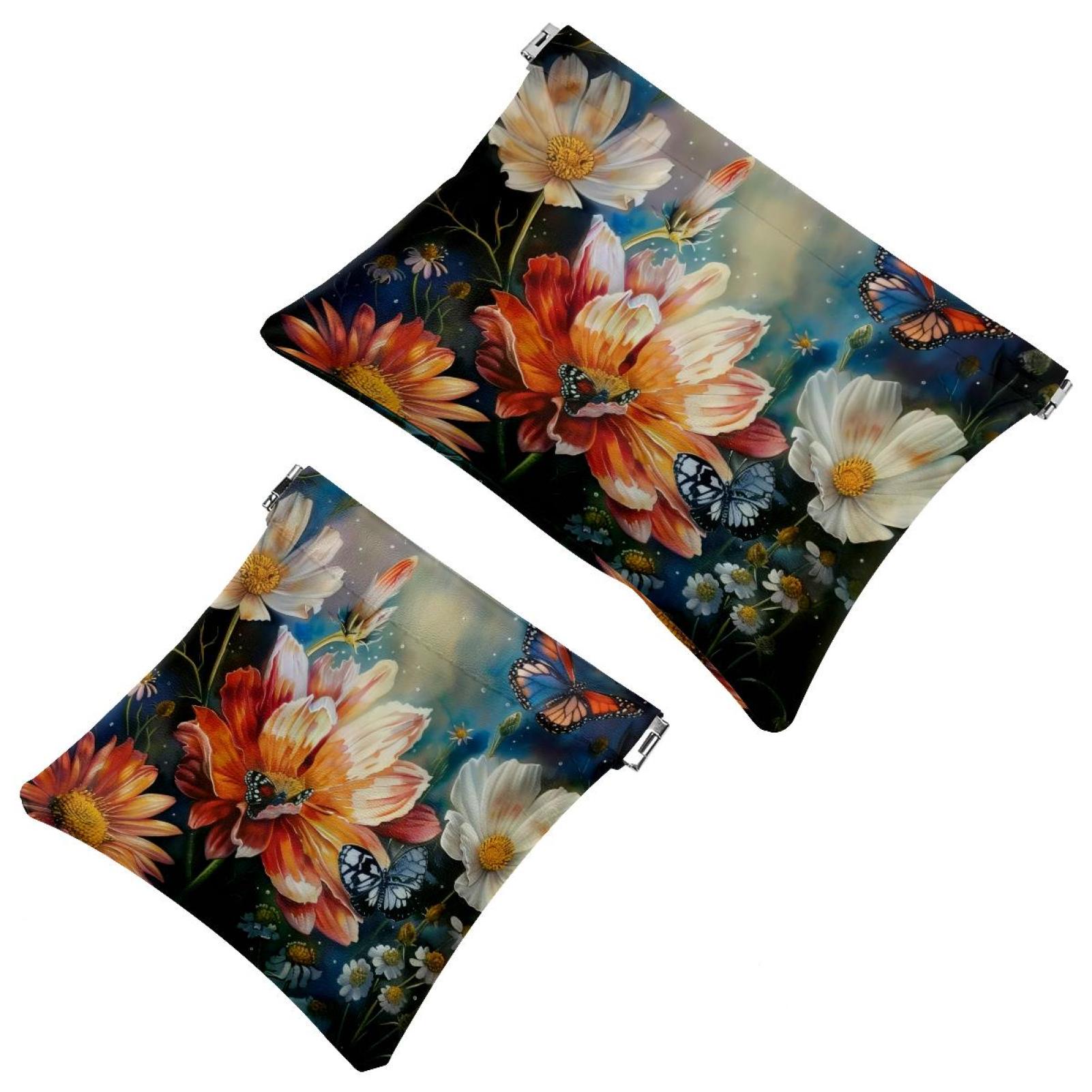 2 Pcs Pocket Cosmetic Bag, Butterfly Flowers SelfClosing Shrapnel