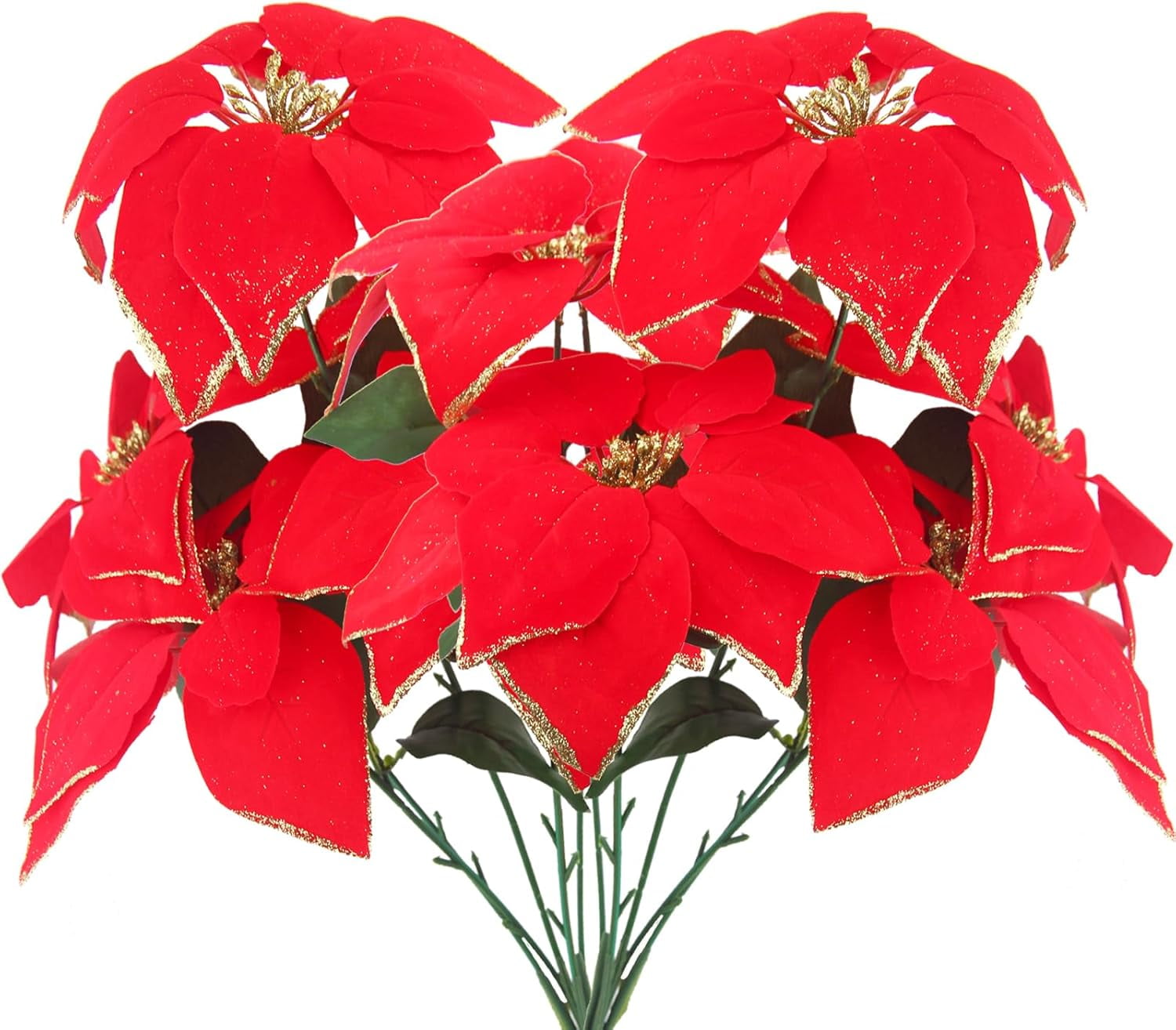 2 Pcs Poinsettias Artificial Christmas Flowers Red Poinsettia Bushes