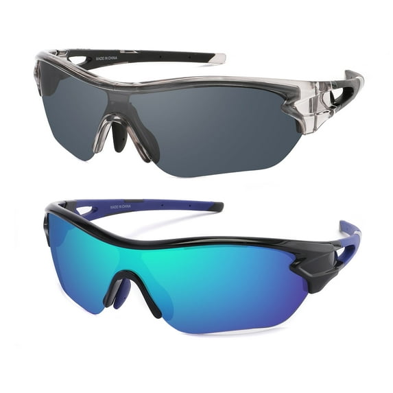 2 Pcs Polarized Sports Sunglasses for Men Women Youth Baseball Fishing Cycling Running Golf Motorcycle Tac Glasses UV400 Black/Blue