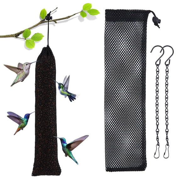 2 Pcs Polyester Finch Sock Feeder Black Reusable Bird Feeders for Outside Hanging Bird Food Feeder with 2 Hanging Chains for Seed Sacks Wild Bird