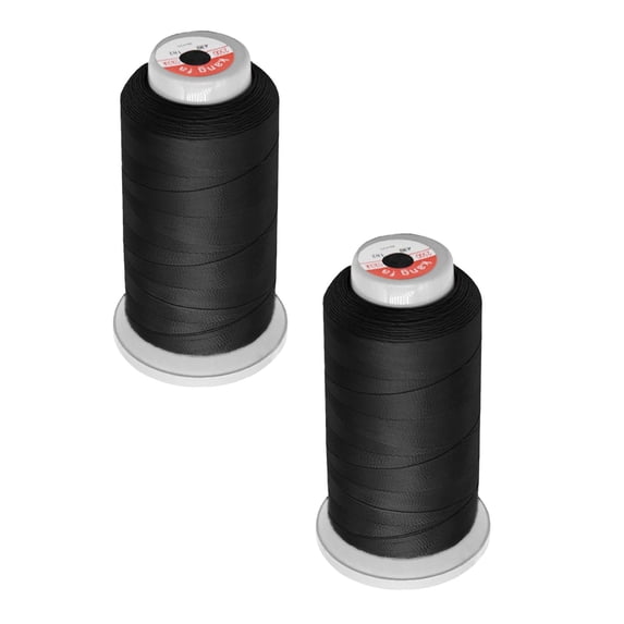 2 Pcs Polyester Thread Heavy Duty Thread UV Resistant High Strength Polyester Thread Durable Sewing Thread for Sewing Crafts Upholstery Outdoor Market Drapery Beading Purses Leather, Black