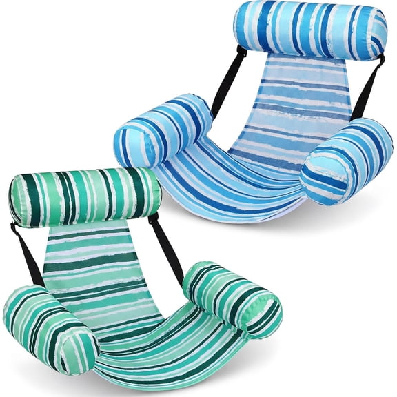 2 Pcs Pool Floats Chairs Adult Inflatable Pool Lounge Chairs Adjustable Hammock Water Floating Chair Pattern Heavy Duty Swimming Float for Summer Fun Party Lake Beach