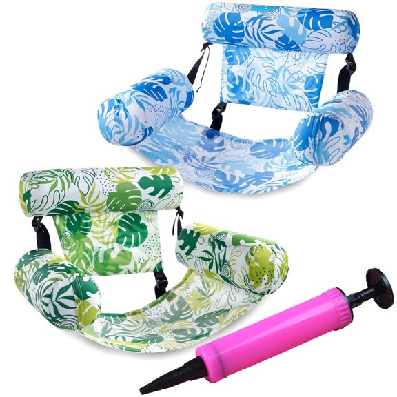 2 Pcs Pool Floats Chairs Adult Inflatable Pool Lounge Chairs Adjustable Hammock Water Floating Chair Pattern Heavy Duty Swimming Float for Summer Fun Party Lake Beach