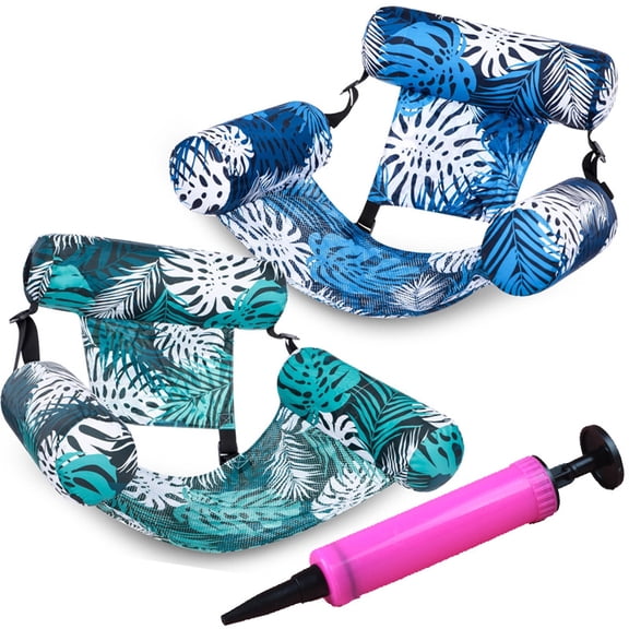 2 Pcs Pool Floats Chairs Adult Inflatable Pool Lounge Chairs Adjustable Hammock Water Floating Chair Pattern Heavy Duty Swimming Float for Summer Fun Party Lake Beach