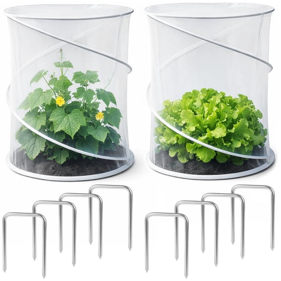 2 Pack Pop-Up Mesh Plant Protector 13" x 19.7" Mini Garden Mesh Plant Cover | Outdoor Plant Protector with 8 Ground Nails, Anti-Frost, Insect & Bird Barrier for Gardens & Patios