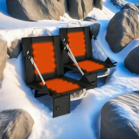 2 Pcs Portable Foldable Heated Stadium Seat Bleachers Hunting Heated Seat Cushion USB Powered 3 Mode Adjustable Pad with Pocket, Thick Seats for Outdoor Indoor(Classic,Black)