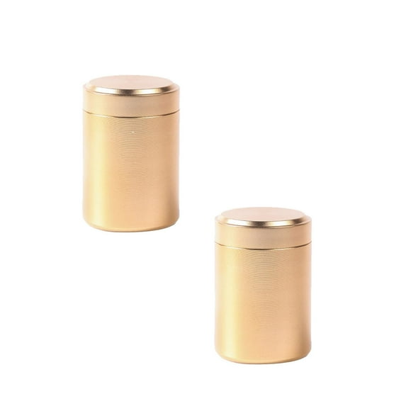 2 Pcs Portable Metal Small Pill Case, Round Aluminium Alloy Pill Holder Pocket Small Pill Box Waterproof Medicine Organizer Bottle Container for Travel Outdoor, 1.77x2.56 Inch, Gold