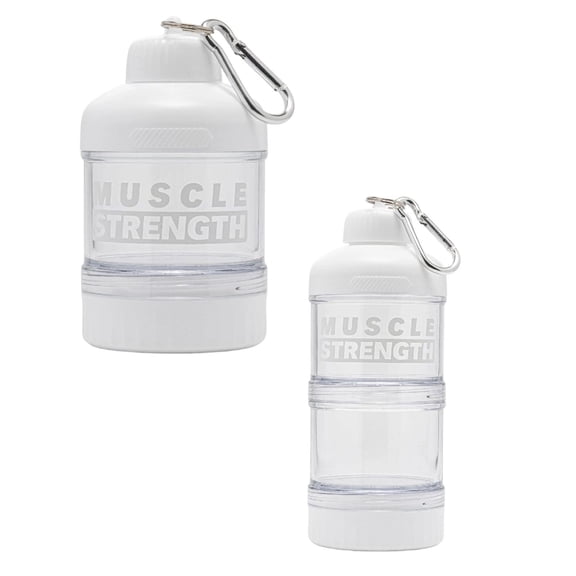 2 Pcs Portable Protein Powder Container with Carabiner, Stackable Supplement Storage Bottle, Small Travel Shaker Accessory for Gym, Workout, Travel, Outdoor, AB