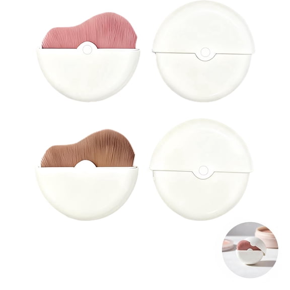2 Pcs Portable Rotating Makeup Brushes Set, White Mini Foundation Brush & Concealer Blush Applicator, with 180° Rotating Dustproof Cover, 2.4 x 0.7 in for Excellent On-the-Go Face Makeup