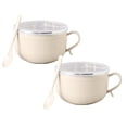 thumbnail image 1 of 2 Pcs Portable Soup Mugs with Lid & Handle, Stainless Steel Inner Bowls with Spoons, Microwave Ramen Bowls, Insulated Noodle Bowls for Ramen Noodle Soup Porridge Cereal Coffee, 5.51"x3.74", Beige, 1 of 1