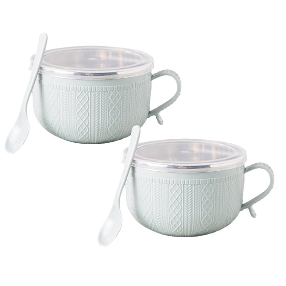 2 Pcs Portable Soup Mugs with Lid & Handle, Stainless Steel Inner Bowls with Spoons, Microwave Ramen Bowls, Insulated Noodle Bowls for Ramen Noodle Soup Porridge Cereal Coffee, 5.51"x3.74", Green