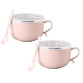 thumbnail image 1 of 2 Pcs Portable Soup Mugs with Lid & Handle, Stainless Steel Inner Bowls with Spoons, Microwave Ramen Bowls, Insulated Noodle Bowls for Ramen Noodle Soup Porridge Cereal Coffee, 5.51"x3.74", Pink, 1 of 1