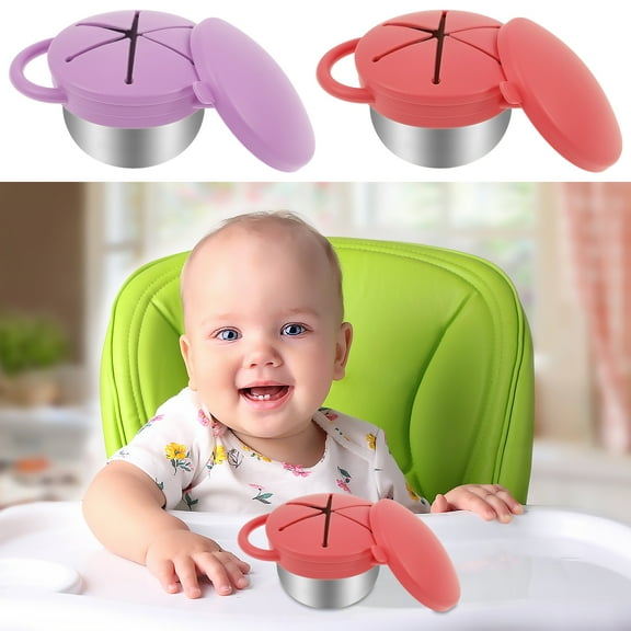 2 Pcs Portable Toddler Snack Cup Spill Proof Baby Snack Container with Removable Lid and Handle for Home Outdoor Traveling