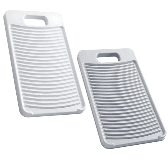 2 Pcs Portable Washboard Set, 11.2 x 6.3 x 0.6 in / 28.5 x 16 x 1.5 cm Plastic Laundry Scrub Board, Mini Travel Washboard with Hanging Hole, Thick PP Washing Board for Laundry, White & Gray