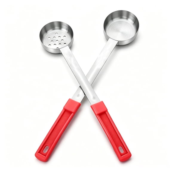 2 Pcs Portion Control Serving Spoons, Ladle Scoops, Food Measuring Utensils, Proportion Manage Slotted and Unslotted Scoops for Measuring and Serving(Red)