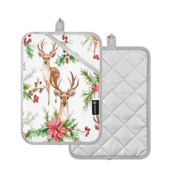 2 Pcs Pot Holders Sets Oven Mitts Square Potholders Oven Hot Pads Heat Resistant for Kitchen Cooking Baking 7"x9.8" Christmas Deer Pattern