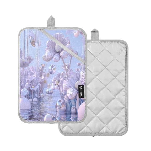 2 Pcs Pot Holders Sets Oven Mitts Square potholders Oven Hot Pads Heat Resistant for Kitchen Cooking Baking 7"x9.8" Pale Lavender Floral