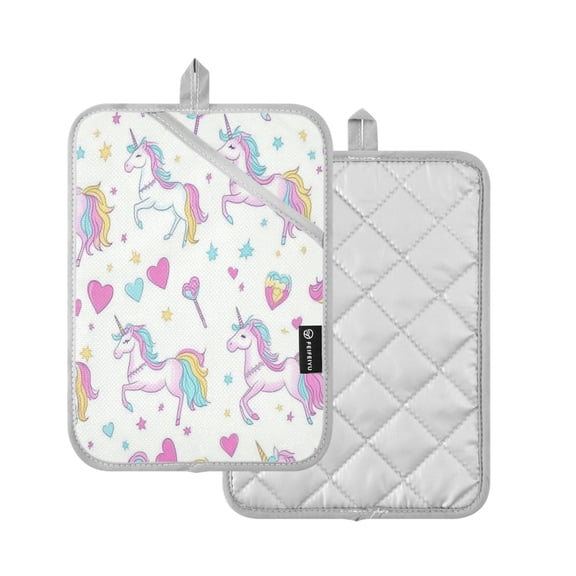 2 Pcs Pot Holders Sets Oven Mitts Square potholders Oven Hot Pads Heat Resistant for Kitchen Cooking Baking 7"x9.8" Unicorns and Magic Wands