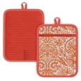 thumbnail image 1 of 2 Pcs Pot Holders with Pocket Cotton Pot Holder Oven Mitts for Kitchen Baking Cooking,Boho Orange And White Floral Pattern, 1 of 5