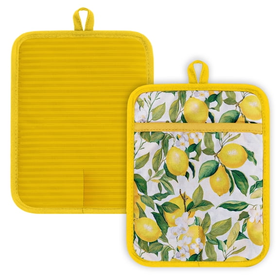 2 Pcs Pot Holders with Pocket Cotton Pot Holder Oven Mitts for Kitchen Baking Cooking,Yellow Lemons On A Light Background
