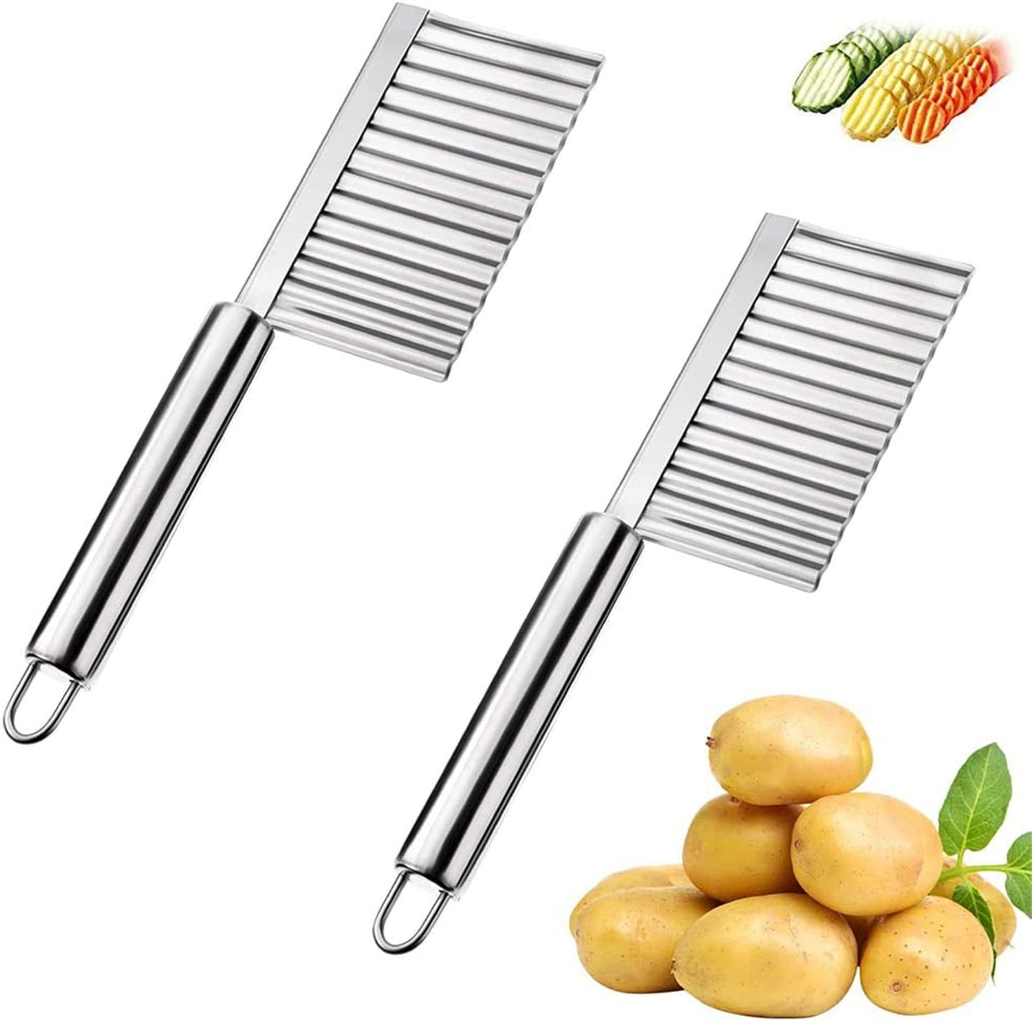 HTBMALL Crinkle Potato Cutter, Wavy Chopper Knife, Upgraded Stainless Steel  Blade, Safe Kitchen Tools with a shell Wavy Slicer for Fruit, Vegetable