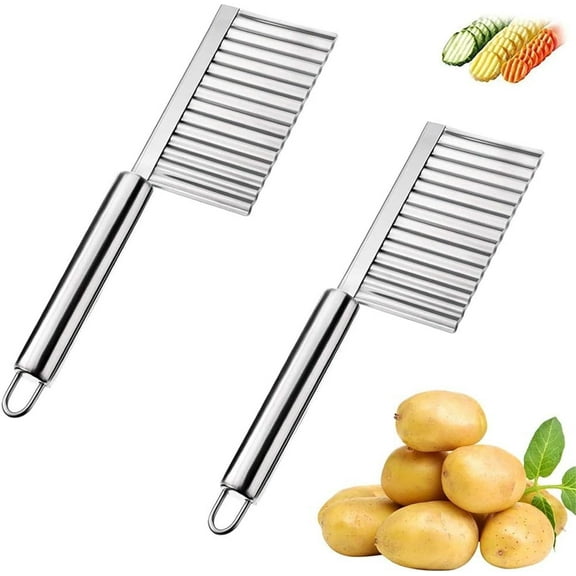 2 Pcs Potato Crinkle Cut knife, Stainless Steel Wavy Slicer, Decorative Knife for Fruits and Vegetables, Home Kitchen Wavy Blade Cutting Tool.For Carrot,Cheese,Potatoest (Silver)