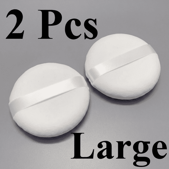 2 Pcs Powder Puff, 5.1Inch Large Loose Powder Puff for Body Powder, Ultra Soft Washable Velour Fluffy Body Powder Puffs with Ribbon, White