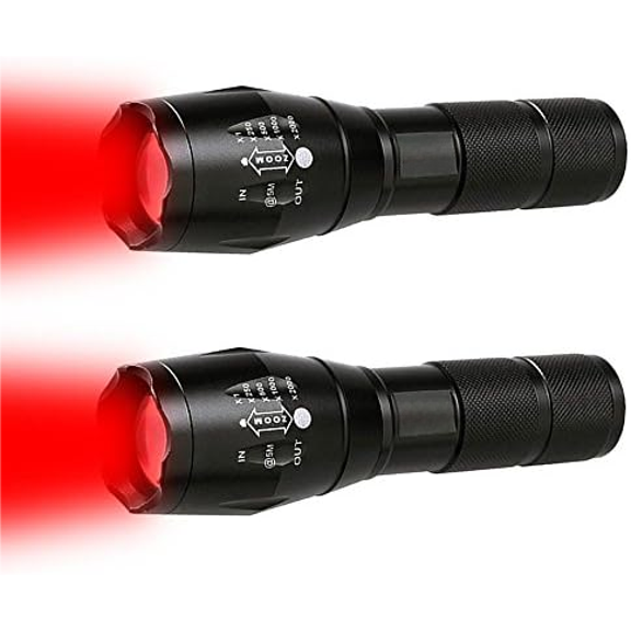 2 Pcs Powerful Red LED Flashlight - Long Range Red Hunting Light Torch, Zoombale, Waterproof, Best for Astronomy, Aviation, Night Observation$$