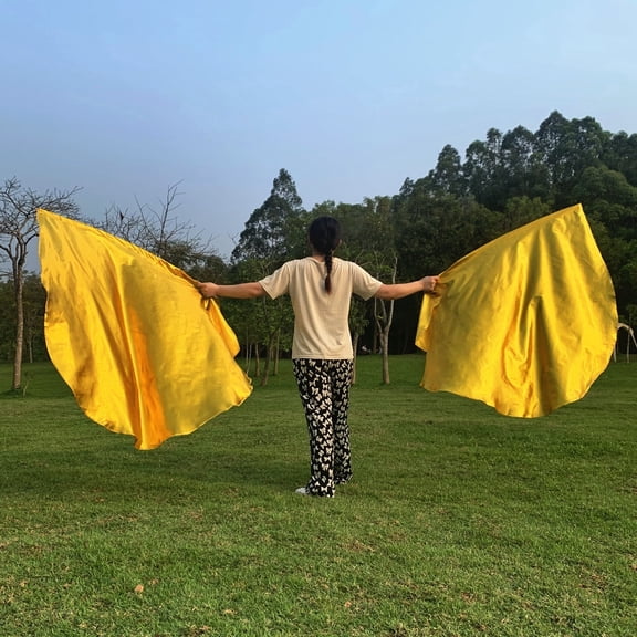 2 Pcs Praise Dance Worship FlagsWorship Flags Set with Folded Rod, Semicircle Worship Angel Wing Flag Silk Flex Flag for Dance Church Light
