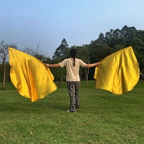 2 Pcs Praise Dance Worship FlagsWorship Flags Set with Folded Rod, Semicircle Worship Angel Wing Flag Silk Flex Flag for Dance Church Light