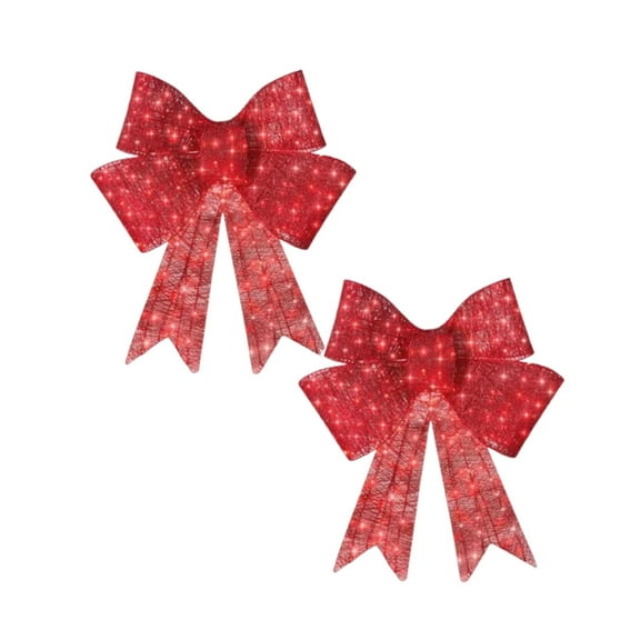2 Pcs Pre-Lit XL Christmas Bow, Large LED Bow, Large Outdoor LED Holiday Yard Décor Entrance Holiday Arrangements Home Lighting Decorative Strings 21 x 16"
