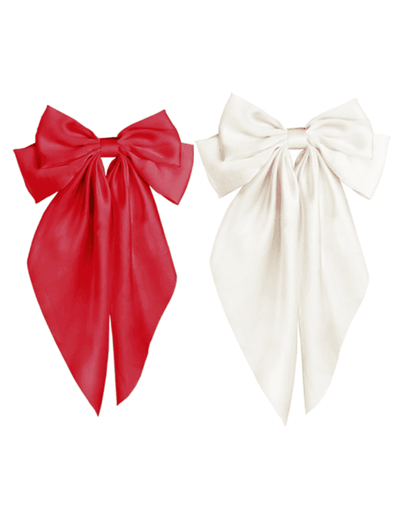 2 Pcs Premium Chiffon Butterfly Bow Hair Clips for Women, Secure Spring Clasp Side Combs, Elegant Hair Accessories for Everyday Wear, White & Red