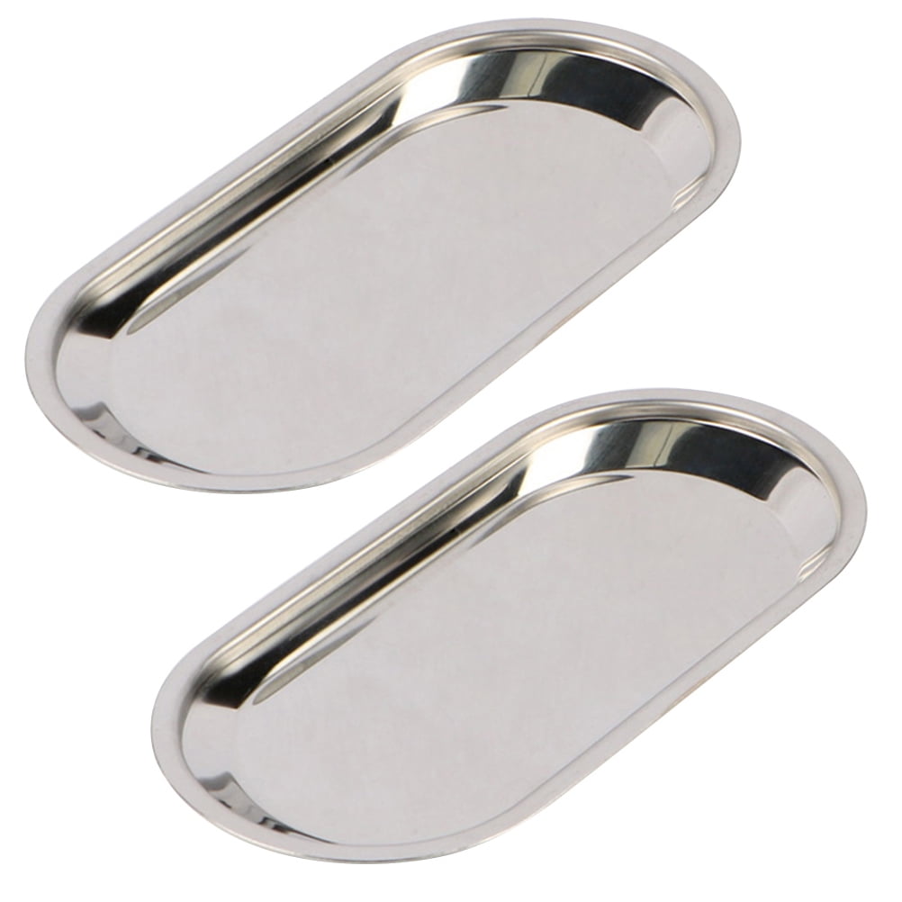 2 Pcs Professional 201 Stainless Steel Dental Flat Snack Towel Instrument Tray Size L (Silver)
