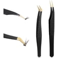 thumbnail image 1 of 2 Pcs Professional Lash Tweezers, Eyelash Cluster Extension Tools with Bent and Straight Tips for Classic Volume Extensions, Non-Slip Grip Precision False Lashes (Black), 1 of 7