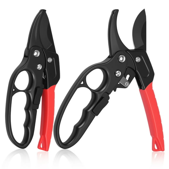 2 Pcs Professional Ratchet Anvil Pruning Shear with Safety Lock Ratchet Anvil Garden Secateur with SK5 Steel Blade for Plants Hedges and Flowers