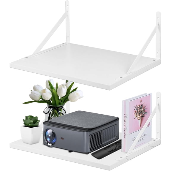 2 Pcs Projector Wall Mount Shelf, Projectors Deep Floating Shelves, Projectors-Rack Holder for Wall, Modem Wide Wall Shelves for Projector/Modem/Router, Cable Box Shelf for Living Room Bedroom