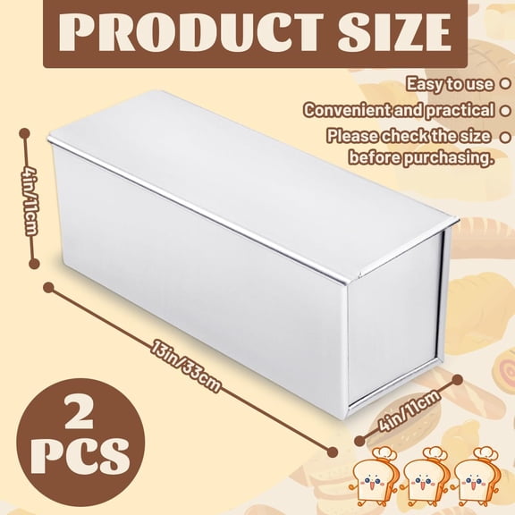 2 Pcs Pullman Lidded Bread Pan Non-Stick Dough Capacity Quick Release Coated Breads Pans for Home Bakeware Silver