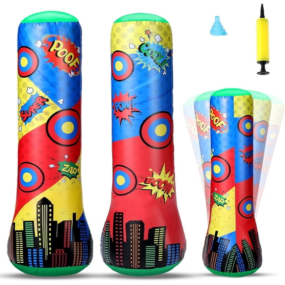 2 Pcs Punching Bag 47 Inches Inflatable Bopper Punching Bag with Bounce-Back Action Sport Bop Bopper for Practicing Karate Taekwondo (Shield)