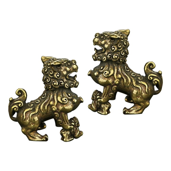 Vintage Lion Statue Decor Copper Adornment for Home Office Desk 2pcs