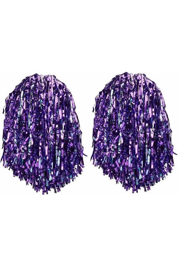 2 Pcs Purple Cheerleading Blue Metallic Cheerleader with Baton Handle Cheer for Adults Cheering Spirit Sport Game Party Dance Stage Performance 12.6x6.69 Inch