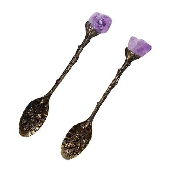 2 Pcs Purple Crystal Alloy Spoons Retro Spoons Coffee Spoons Tea Spoons Dessert Spoons Ice Cream Spoons for Cafe Tableware